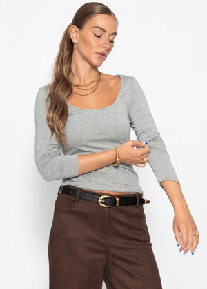 Langarmshirt mit Ausschnitt - grau