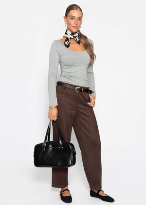 Langarmshirt mit Ausschnitt - grau