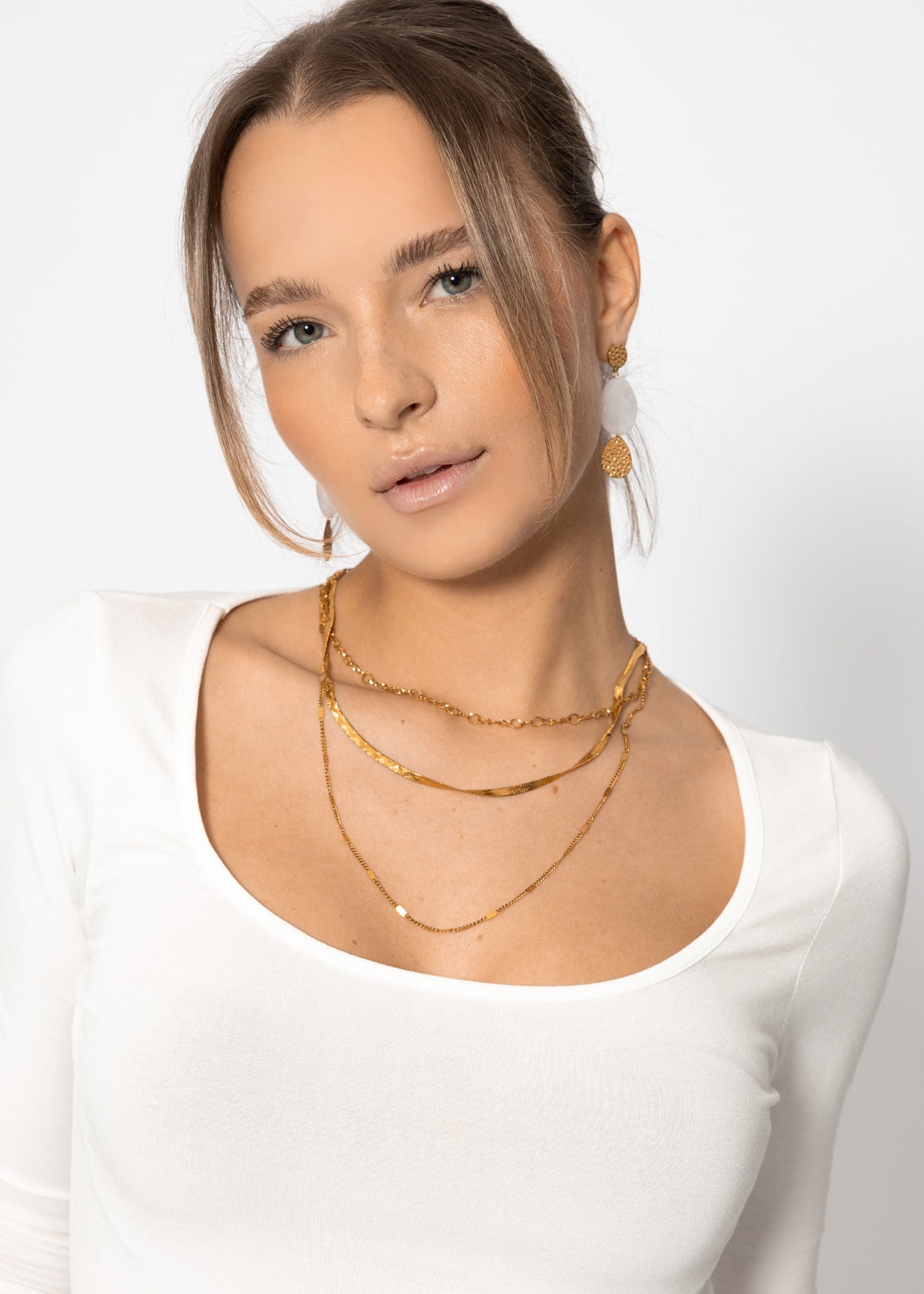 Langarmshirt mit Ausschnitt - offwhite