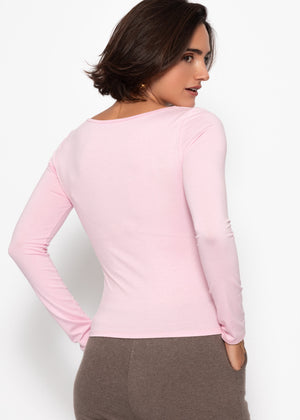 Langarmshirt mit Ausschnitt - rosa