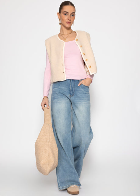 Long-sleeved top with neckline - rose