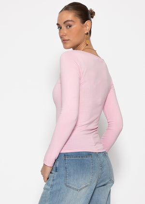 Langarmshirt mit Ausschnitt - rosa