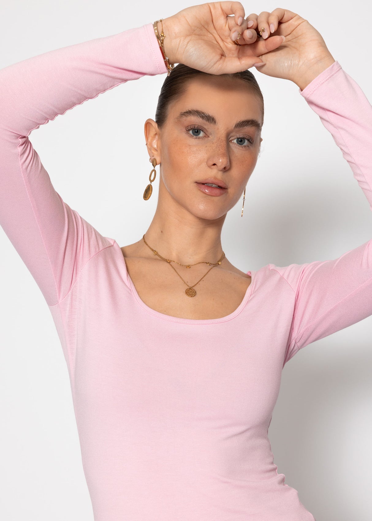 Langarmshirt mit Ausschnitt - rosa