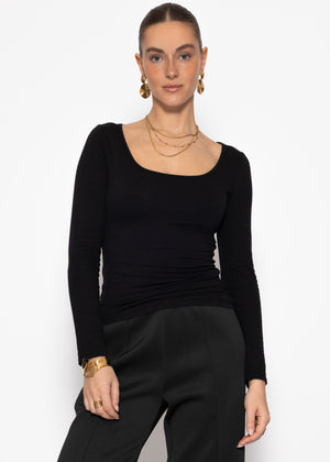 Long-sleeved shirt with neckline - black