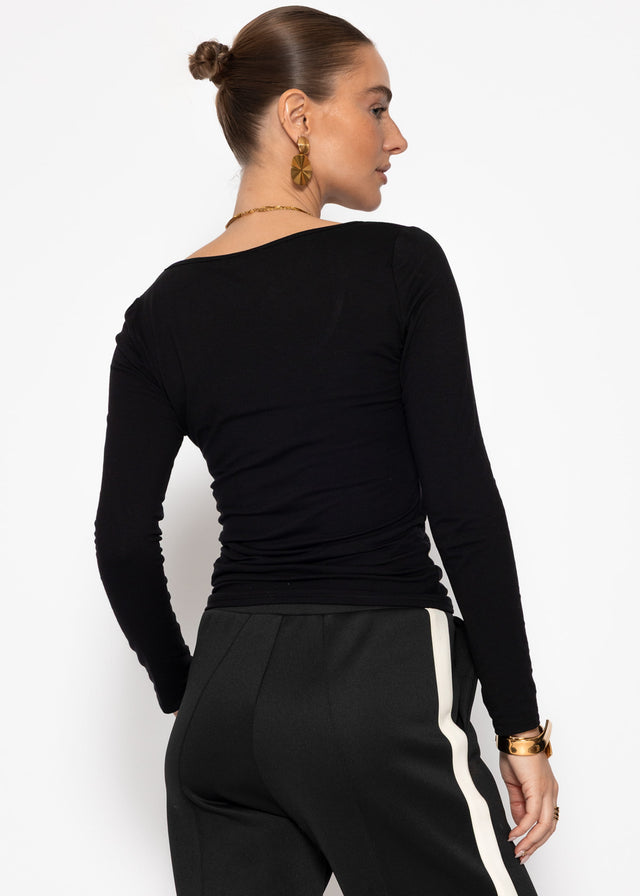 Long-sleeved top with neckline - black