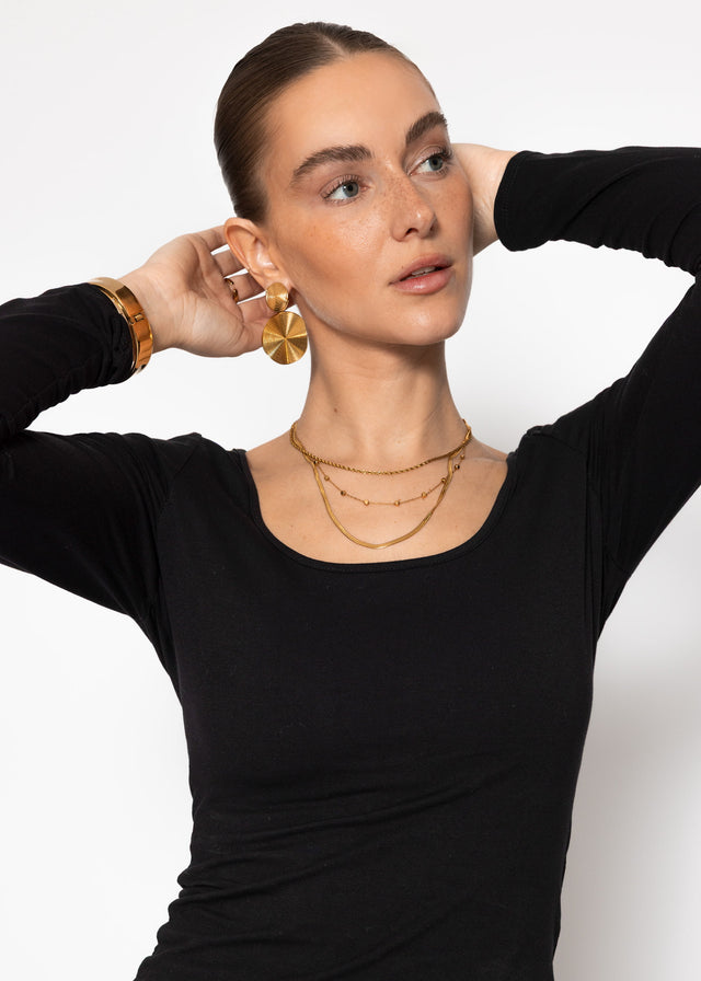 Long-sleeved top with neckline - black