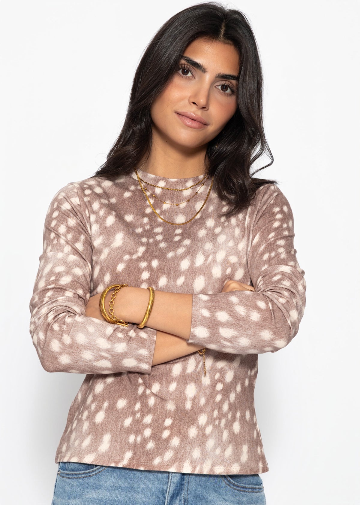 Langarmshirt mit Bambi-Print - taupe