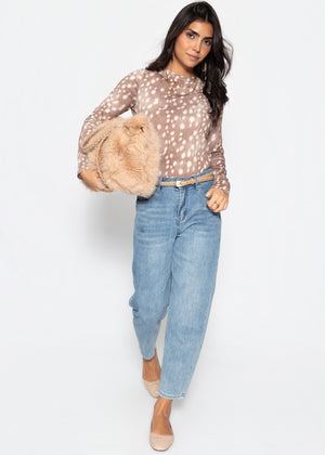 Langarmshirt mit Bambi-Print - taupe