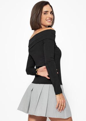 Langarmshirt mit Carmenausschnitt - schwarz