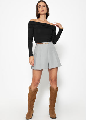 Langarmshirt mit Carmenausschnitt - schwarz