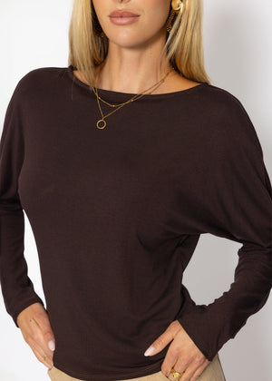 Langarmshirt mit Fledermausärmeln - braun
