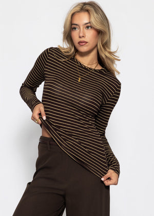 Langarmshirt mit Glitzergarn - braun