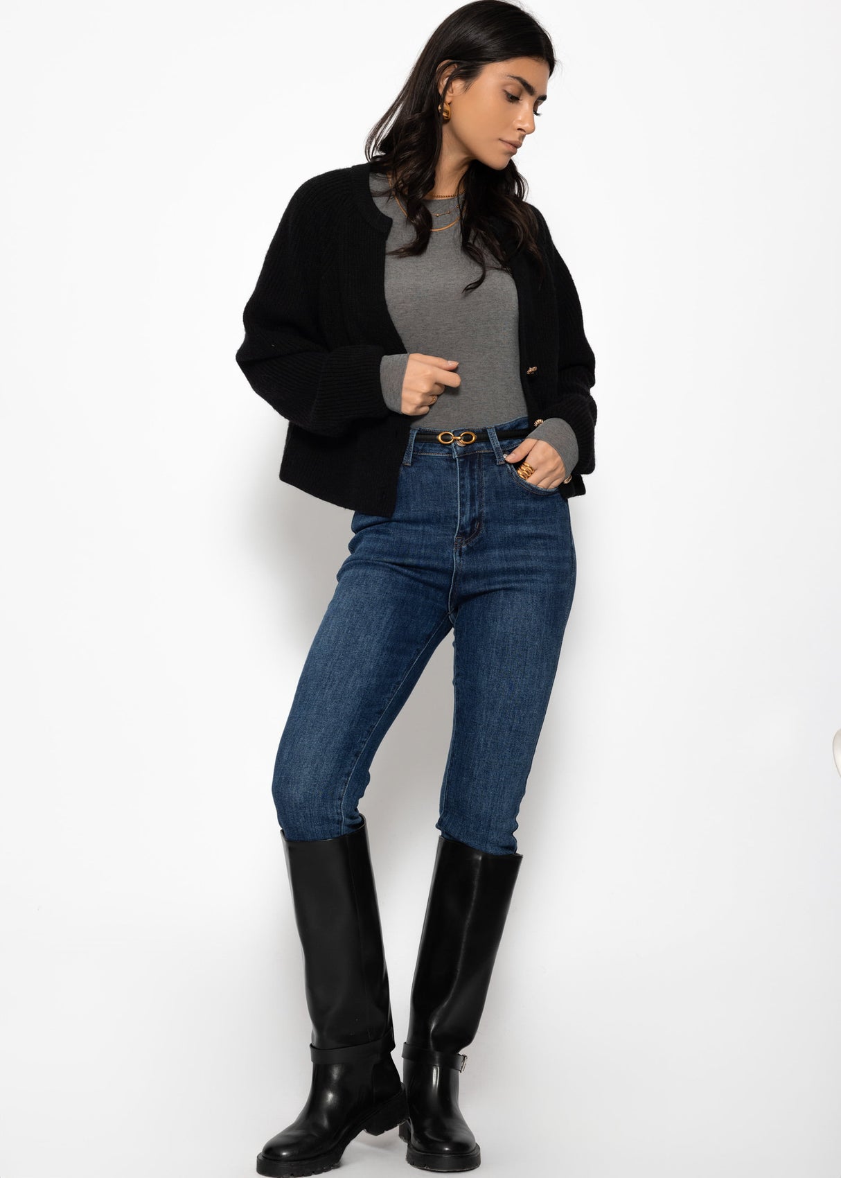 Langarmshirt mit Kaschmiranteil - dunkelgrau