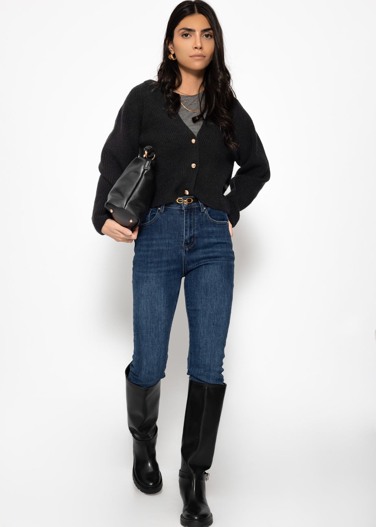 Langarmshirt mit Kaschmiranteil - dunkelgrau