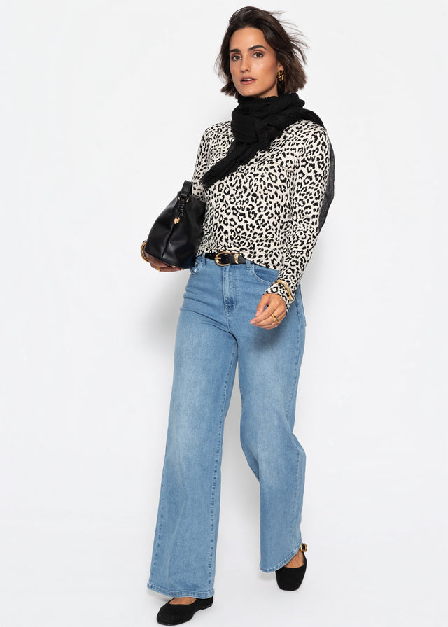 Langarmshirt mit Leo-Print - beige - SASSYCLASSY