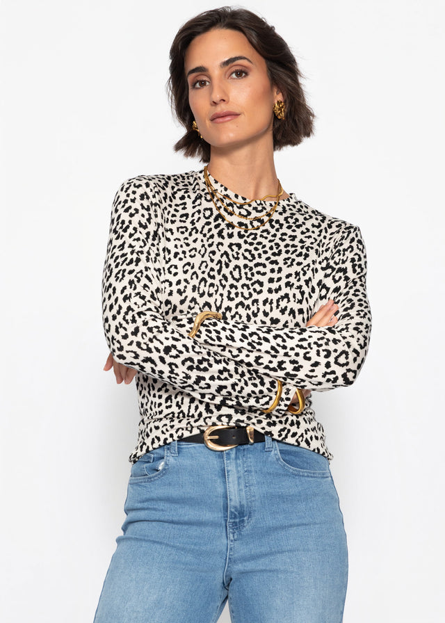 Langarmshirt mit Leo-Print - beige - SASSYCLASSY