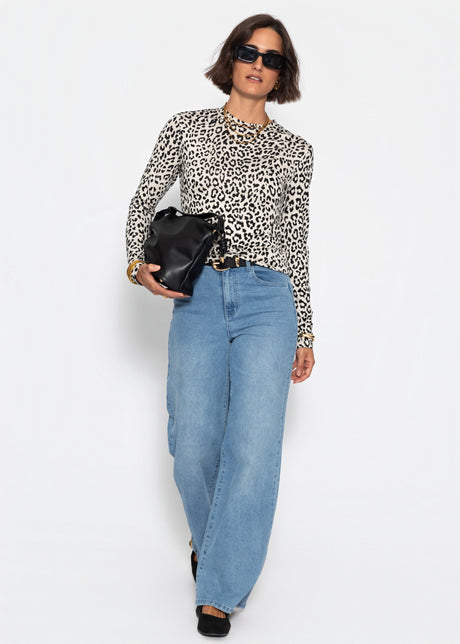 Langarmshirt mit Leo-Print - beige - SASSYCLASSY