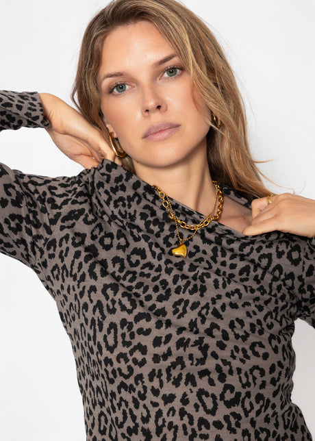 Langarmshirt mit Leo-Print - braun von SASSYCLASSY
