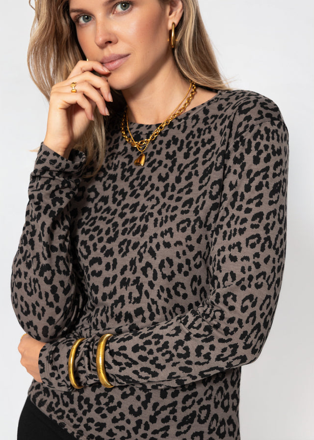 Langarmshirt mit Leo-Print - braun - SASSYCLASSY