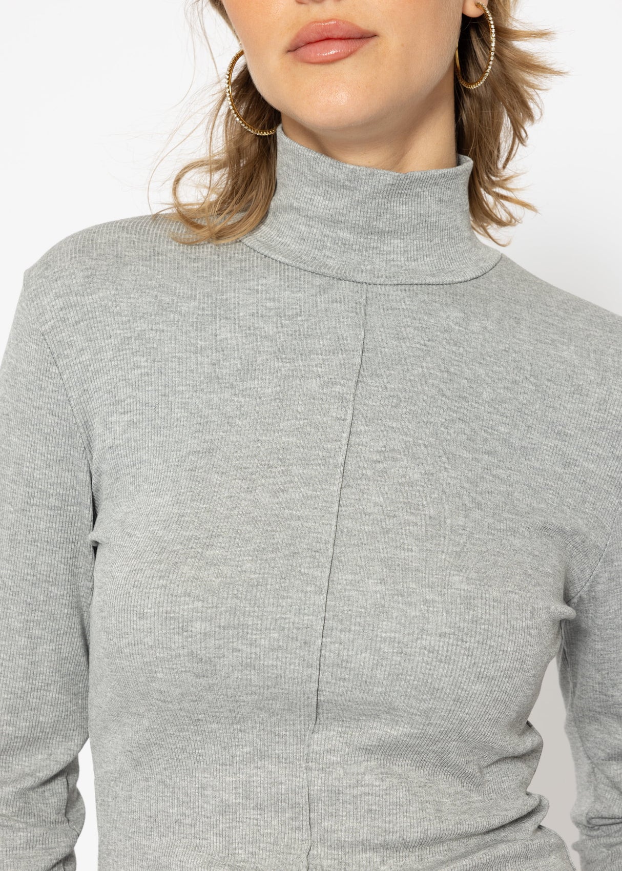 Langarmshirt mit Rollkragen und Biese - grau