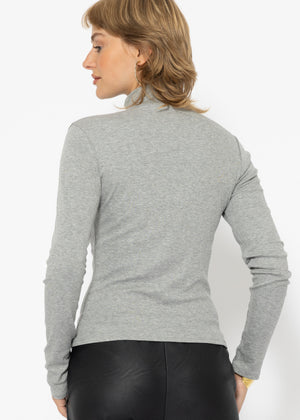 Langarmshirt mit Rollkragen und Biese - grau