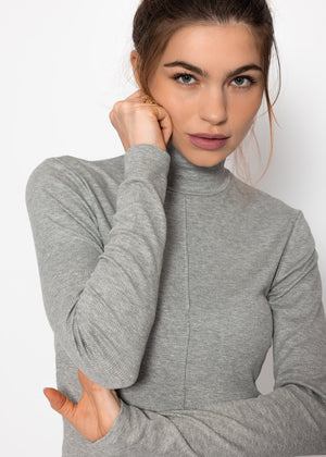 Langarmshirt mit Rollkragen und Biese - grau