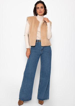 Langarmshirt mit Rollkragen und Biese - beige