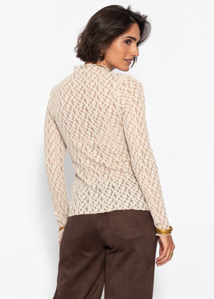 Langarmshirt aus Spitze - beige