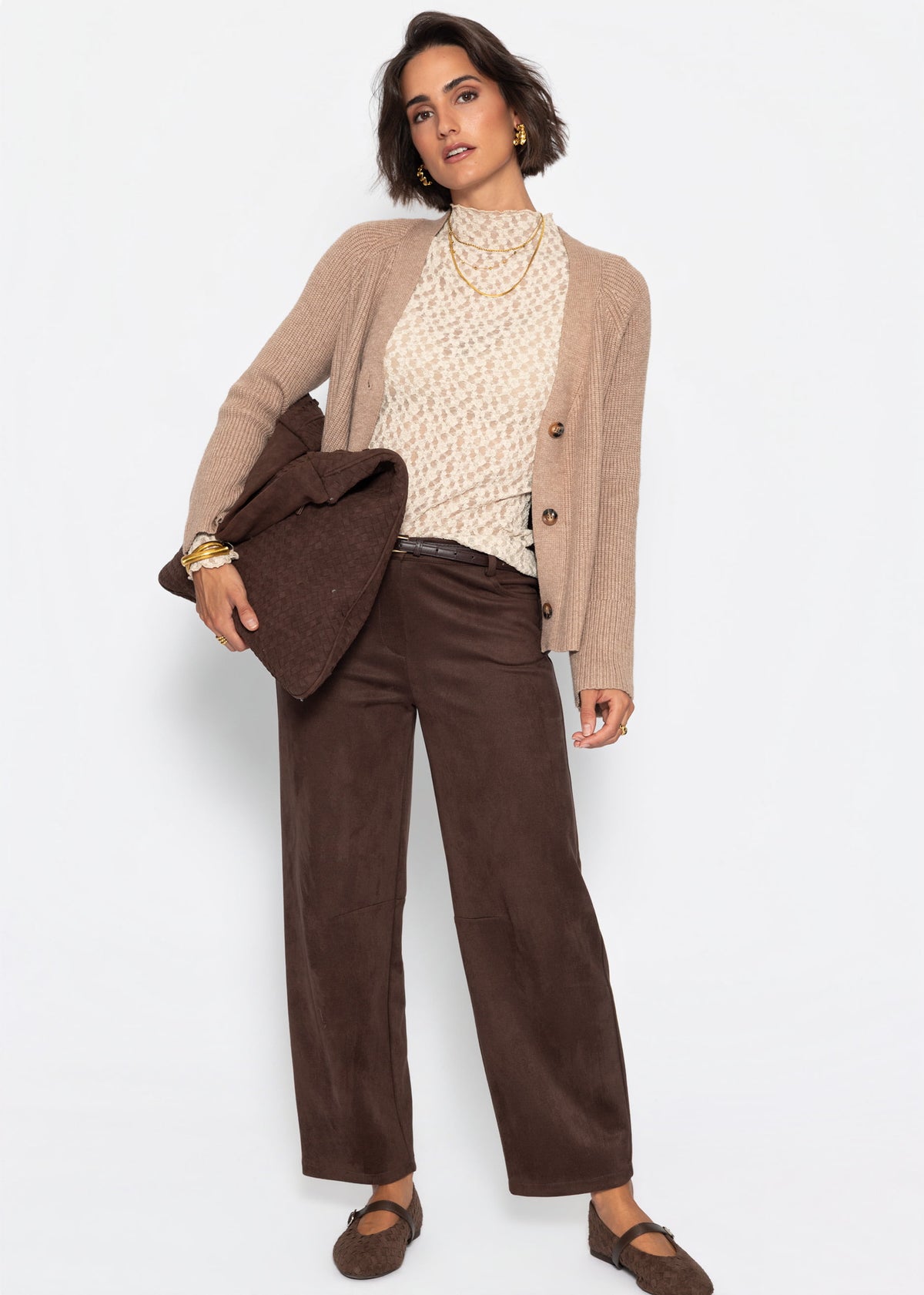 Langarmshirt aus Spitze - beige