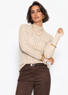 Long-sleeved lace shirt - beige