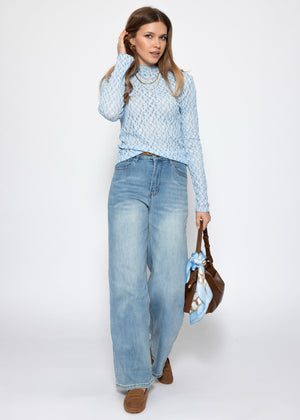 Langarmshirt aus Spitze - eisblau