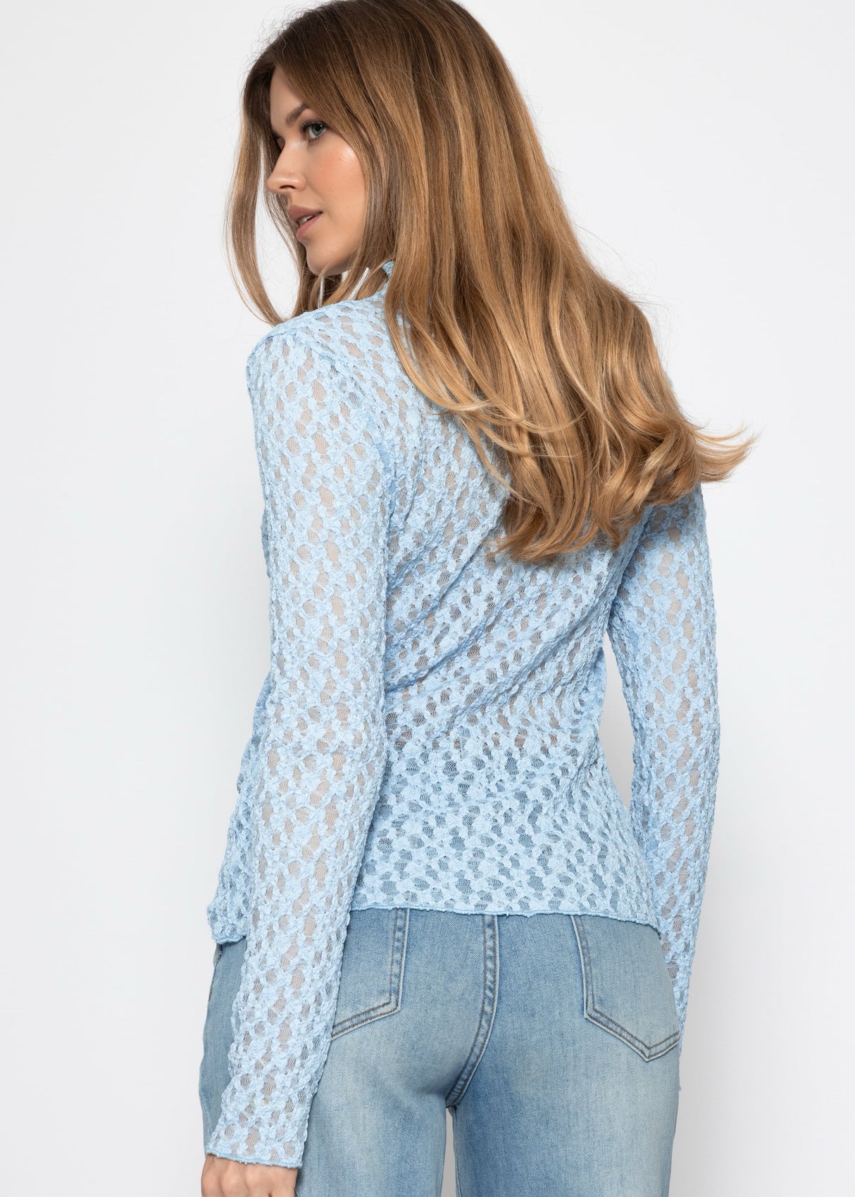 Langarmshirt aus Spitze - eisblau