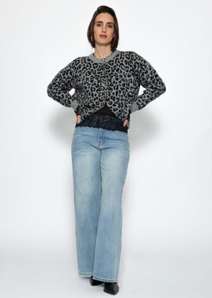 Transparentes Langarmshirt mit Spitzenborte und Kaschmiranteil - schwarz