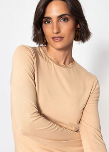 Langarmshirt mit Spitzeneinsatz  - beige