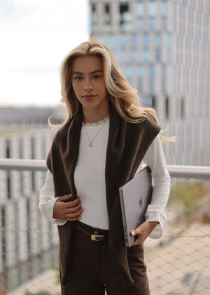 Long-sleeved top with lace insert - off-white