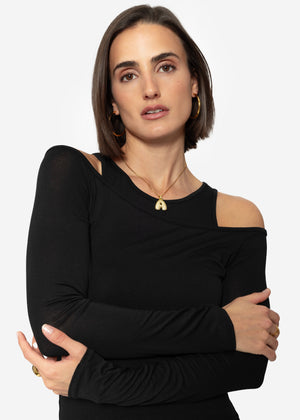 Long-sleeved shirt with top - black