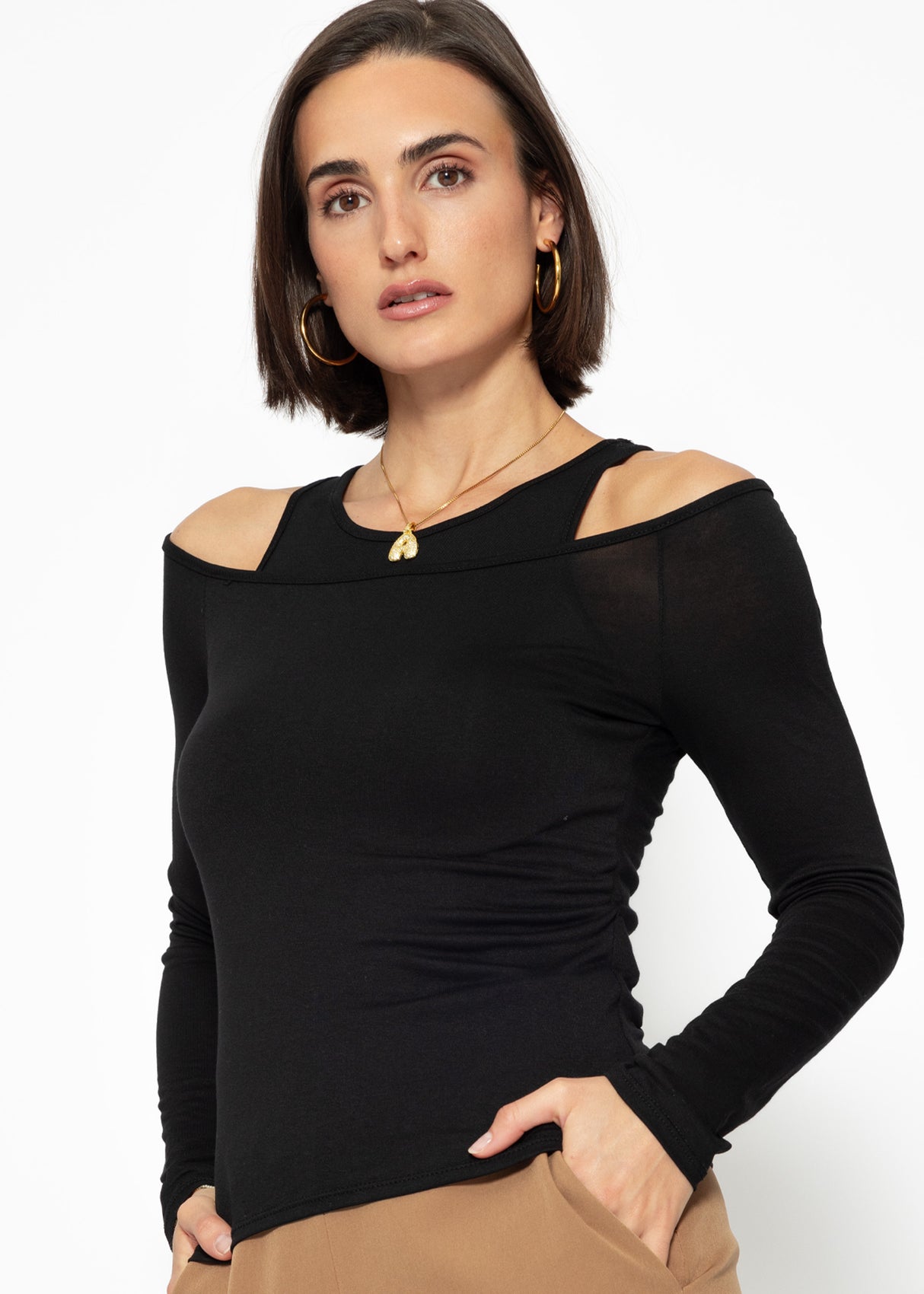 Long-sleeved shirt with top - black