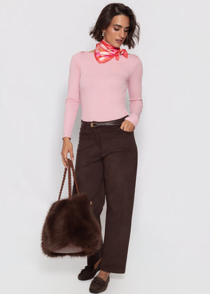 Long-sleeved shirt with boat neckline - dusky pink