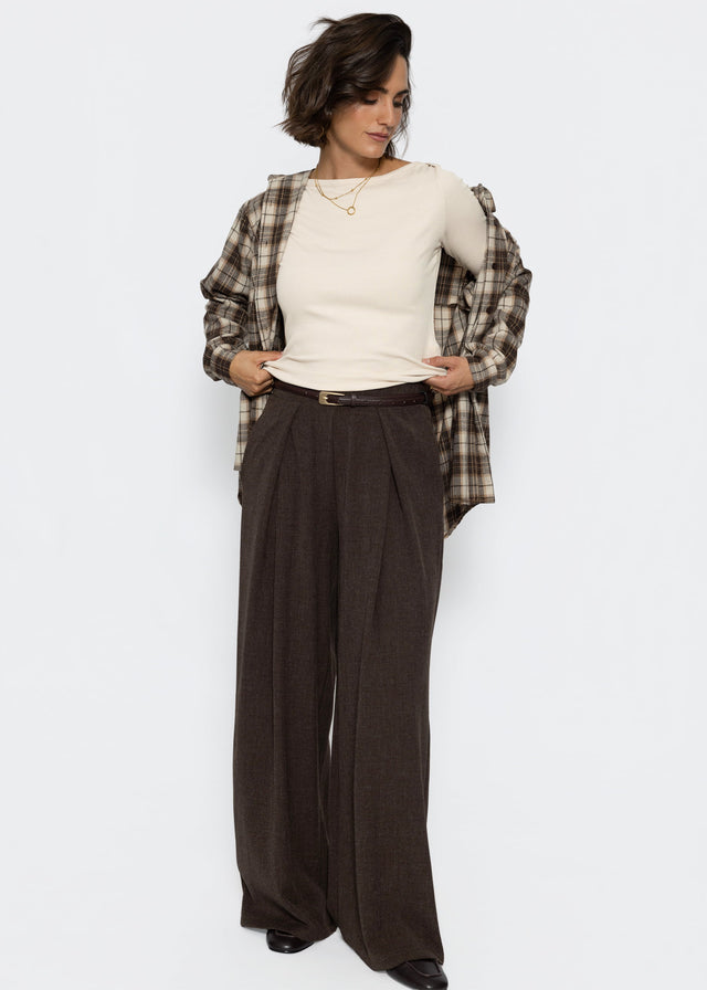 Langarmshirt mit U-Boot Ausschnitt - beige