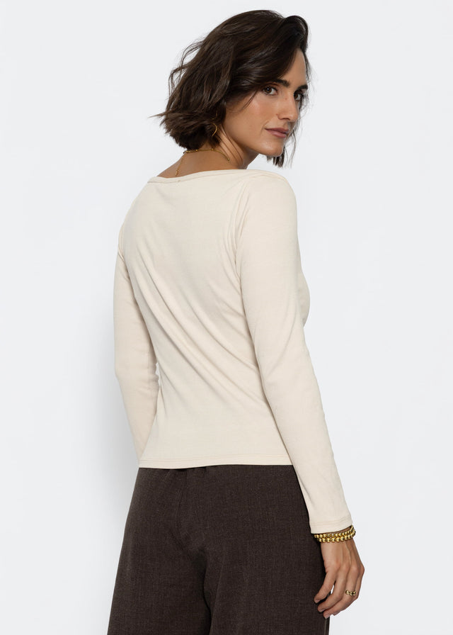 Langarmshirt mit U-Boot Ausschnitt - beige