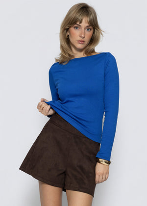 Langarmshirt mit U-Boot Ausschnitt - royalblau