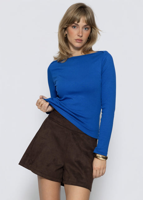 Langarmshirt mit U-Boot Ausschnitt - royalblau von SASSYCLASSY