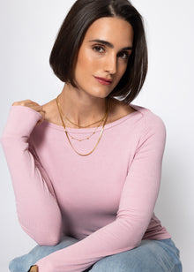 Long-sleeved shirt with boat neckline - dusky pink