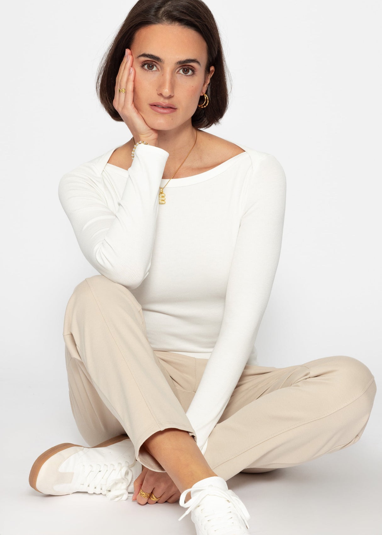 Langarmshirt mit U-Boot Ausschnitt - offwhite