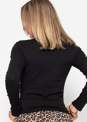 Langarmshirt mit U-Boot Ausschnitt - schwarz