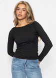 Langarmshirt mit U-Boot Ausschnitt - schwarz