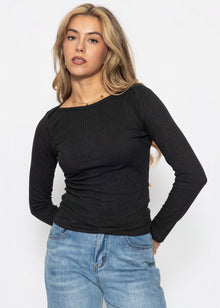 Langarmshirt mit U-Boot Ausschnitt - schwarz