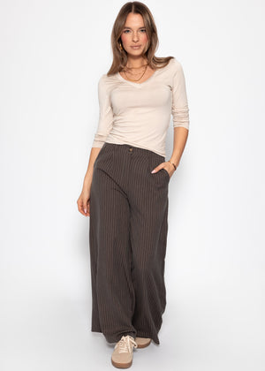 Langarmshirt mit V-Ausschnitt - beige