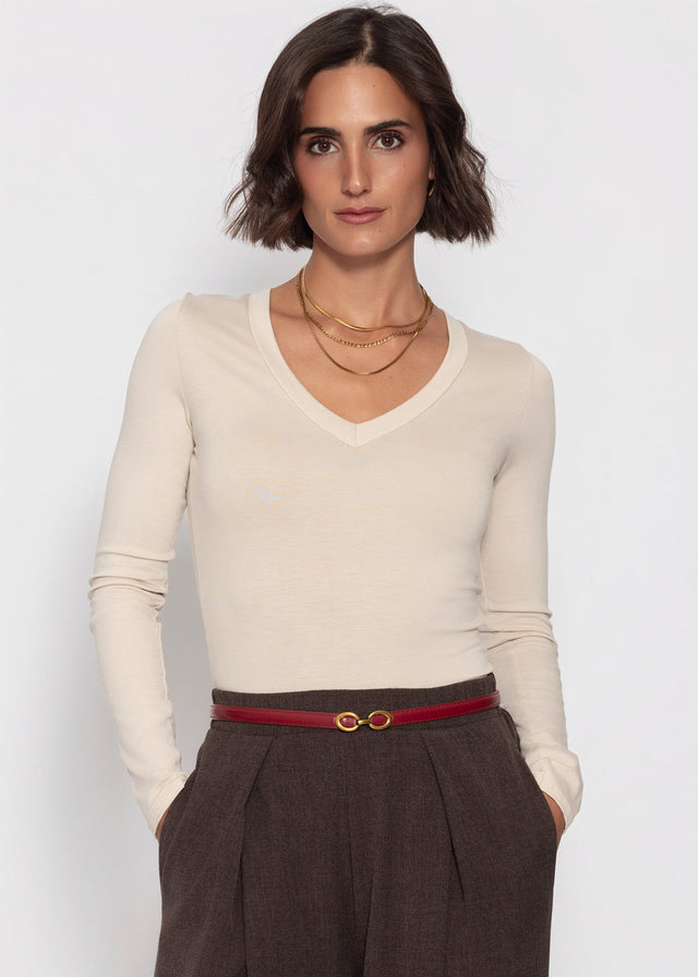 Langarmshirt mit V-Ausschnitt - offwhite