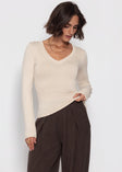 Langarmshirt mit V-Ausschnitt - offwhite
